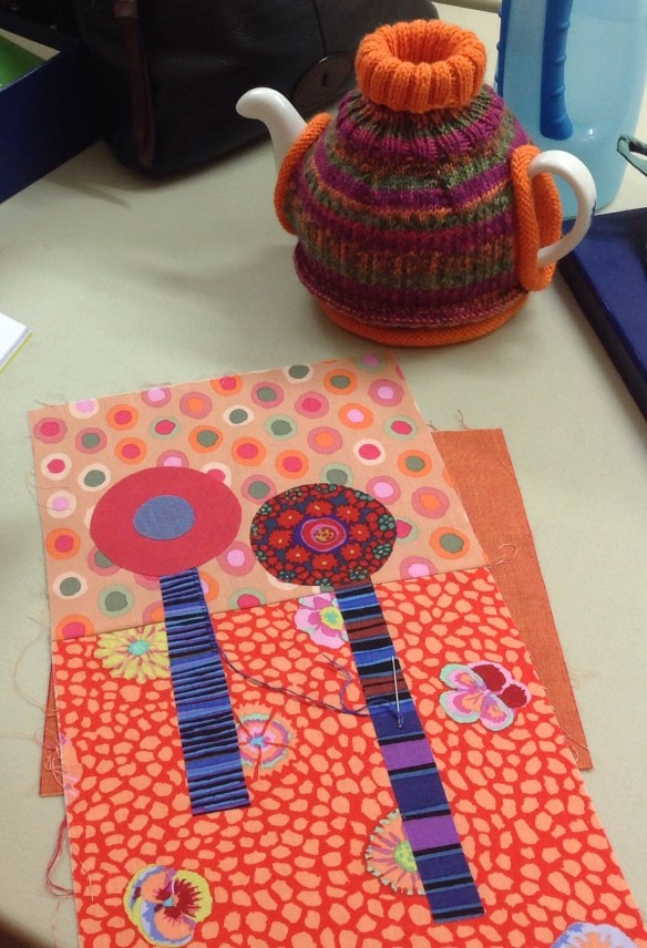 Terrible photo of Chris' fantastic tea cosy and latest work in progress